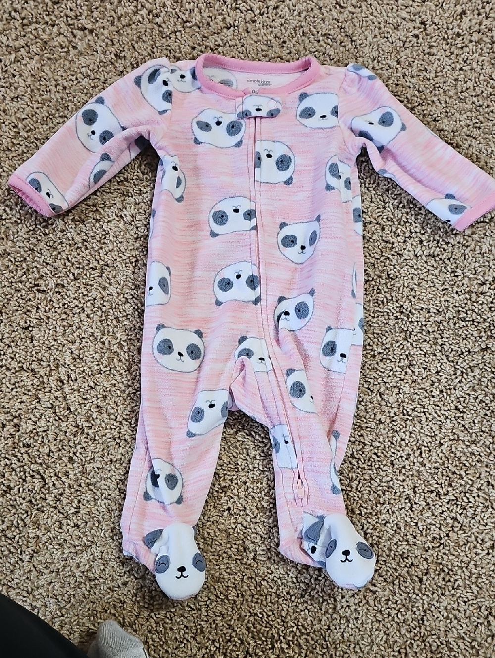 Simple Pink Panda Footed One-Piece